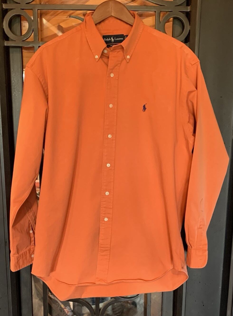 Vintage 90s Polo Ralph Lauren Blake Shirt Mens L Orange Long Sleeve